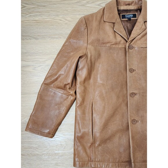 Vintage Wilsons Pelle Studio Classics Leather Jacket Womens L Coat Tan Buttons - Picture 2 of 15